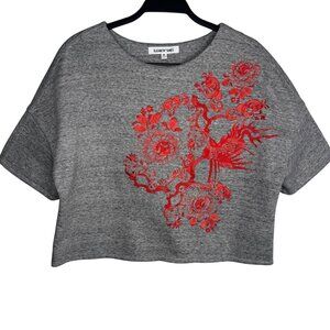 Elizabeth & James Gray Oversized Cropped Sweater Red Embroidery Cotton Blend SzM